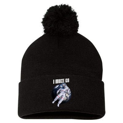 Astronaut Pug Dog I Must Go Pom Pom 12in Knit Beanie