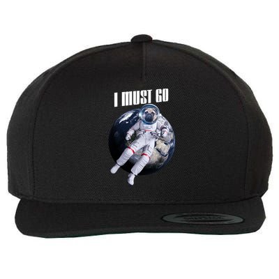 Astronaut Pug Dog I Must Go Wool Snapback Cap