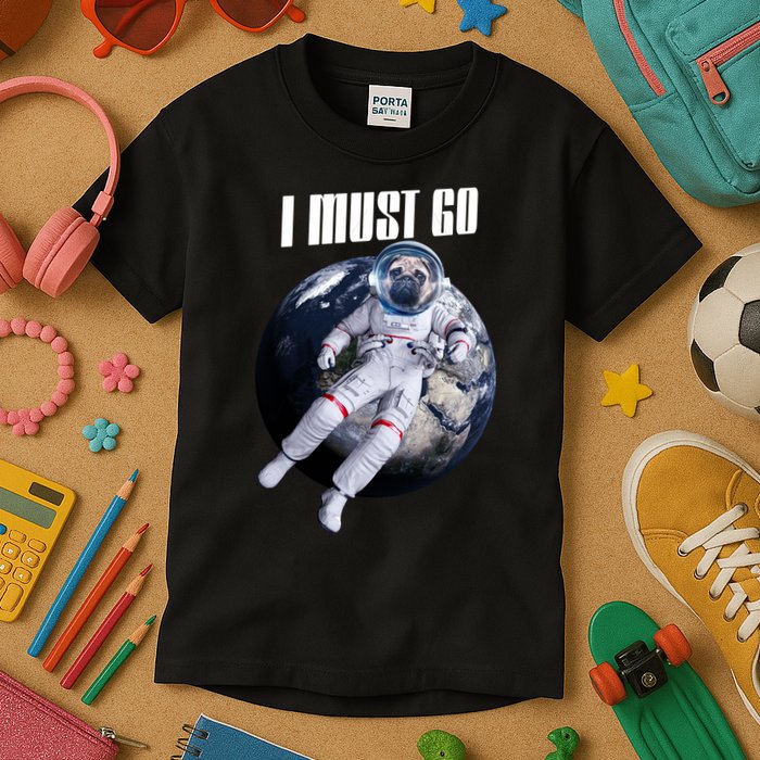 Astronaut Pug Dog I Must Go Kids T-Shirt