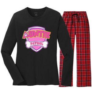 Auntie Patrol Dog Mom Dad Funny Gift Birthday Party Women's Long Sleeve Flannel Pajama Set 