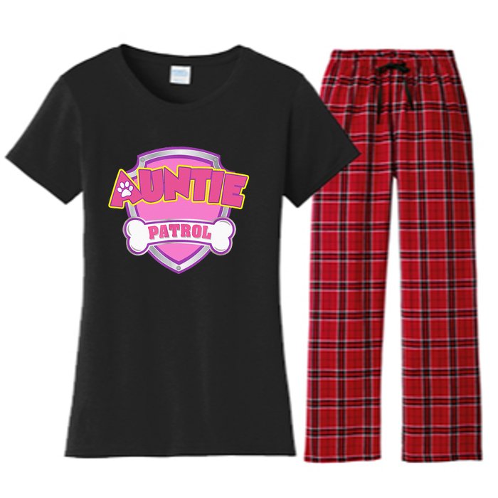 Auntie Patrol Dog Mom Dad Funny Gift Birthday Party Women's Flannel Pajama Set