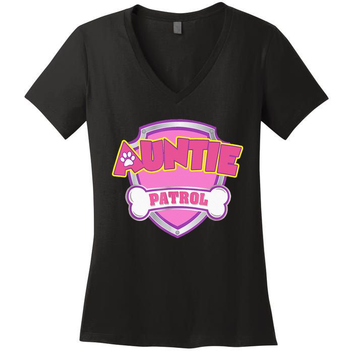 Auntie Patrol Dog Mom Dad Funny Gift Birthday Party Women's V-Neck T-Shirt