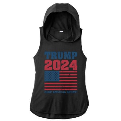 American President Donald Trump 2024 Keep America Great Flag US Election Ladies PosiCharge Tri-Blend Wicking Draft Hoodie Tank