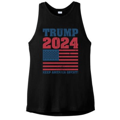 American President Donald Trump 2024 Keep America Great Flag US Election Ladies PosiCharge Tri-Blend Wicking Tank