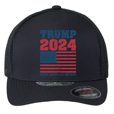 American President Donald Trump 2024 Keep America Great Flag US Election Flexfit Unipanel Trucker Cap