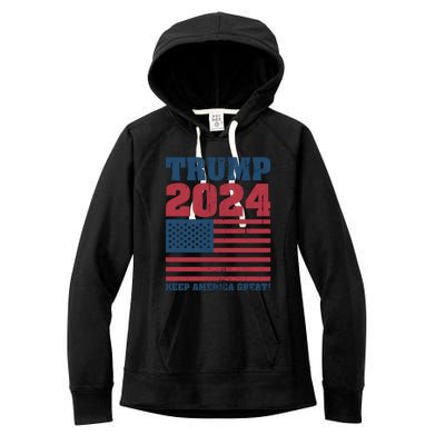 American President Donald Trump 2024 Keep America Great Flag US Election Women's Fleece Hoodie