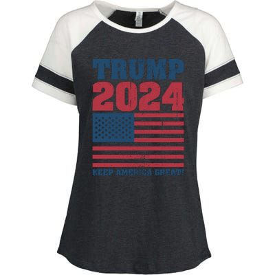 American President Donald Trump 2024 Keep America Great Flag US Election Enza Ladies Jersey Colorblock Tee