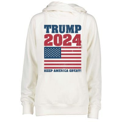 American President Donald Trump 2024 Keep America Great Flag US Election Womens Funnel Neck Pullover Hood