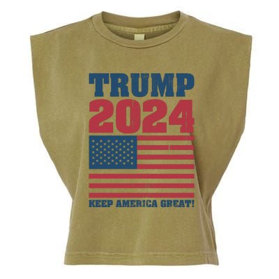 American President Donald Trump 2024 Keep America Great Flag US Election Garment-Dyed Women's Muscle Tee