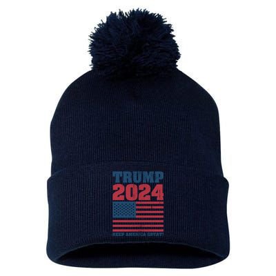 American President Donald Trump 2024 Keep America Great Flag US Election Pom Pom 12in Knit Beanie