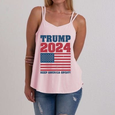 American President Donald Trump 2024 Keep America Great Flag US Election Women's Strappy Tank