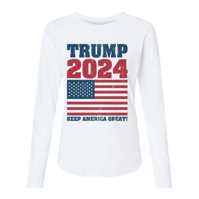 American President Donald Trump 2024 Keep America Great Flag US Election Womens Cotton Relaxed Long Sleeve T-Shirt