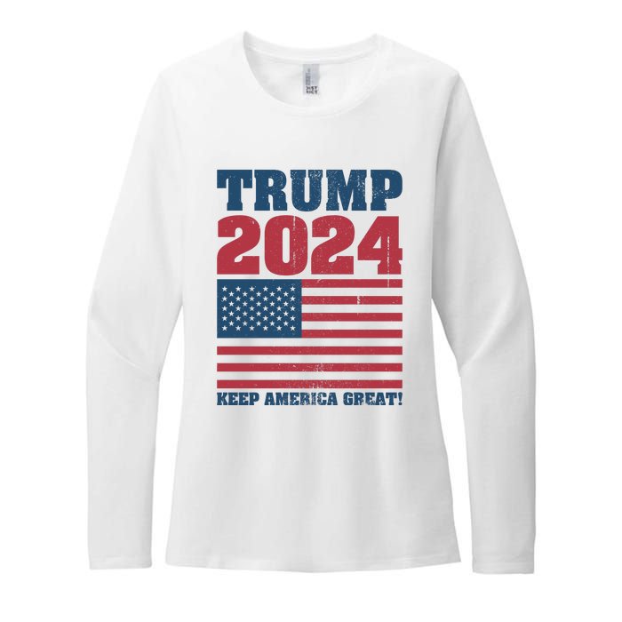 American President Donald Trump 2024 Keep America Great Flag US Election Womens CVC Long Sleeve Shirt