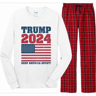 American President Donald Trump 2024 Keep America Great Flag US Election Long Sleeve Pajama Set