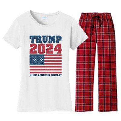 American President Donald Trump 2024 Keep America Great Flag US Election Women's Flannel Pajama Set