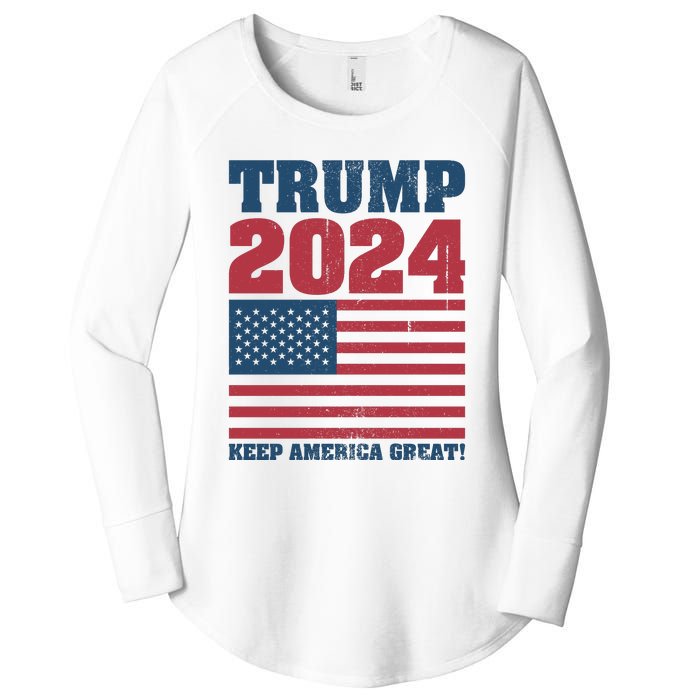 American President Donald Trump 2024 Keep America Great Flag US Election Women's Perfect Tri Tunic Long Sleeve Shirt