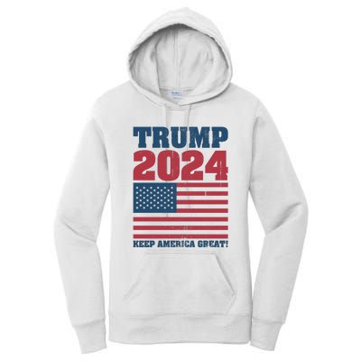 American President Donald Trump 2024 Keep America Great Flag US Election Women's Pullover Hoodie