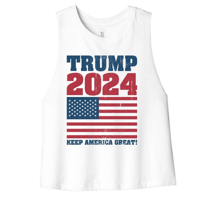 American President Donald Trump 2024 Keep America Great Flag US Election Women's Racerback Cropped Tank