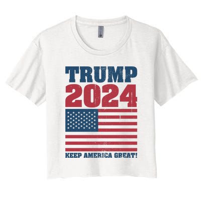 American President Donald Trump 2024 Keep America Great Flag US Election Women's Crop Top Tee