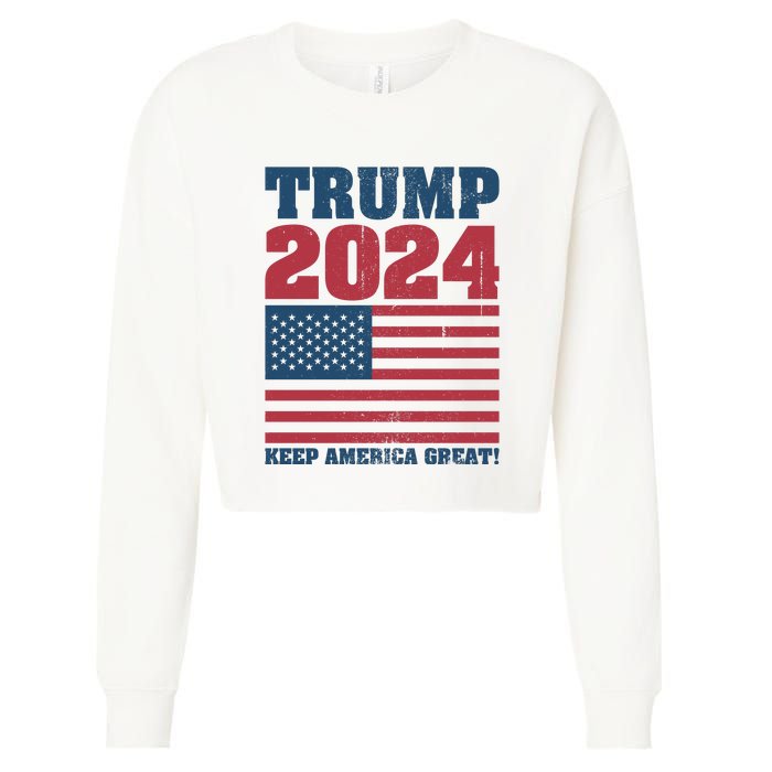 American President Donald Trump 2024 Keep America Great Flag US Election Cropped Pullover Crew