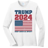 American President Donald Trump 2024 Keep America Great Flag US Election Ladies Long Sleeve Shirt