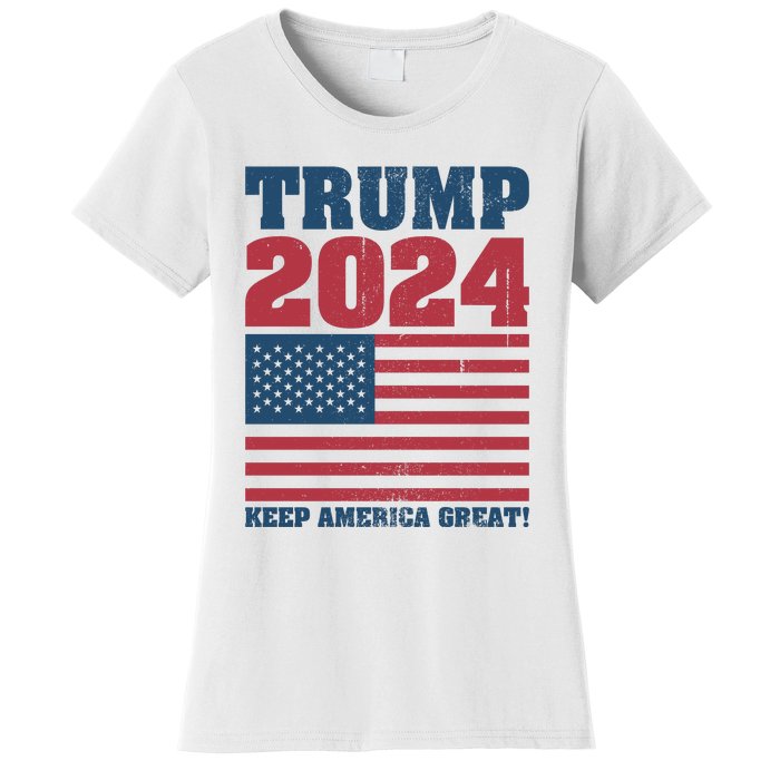 American President Donald Trump 2024 Keep America Great Flag US Election Women's T-Shirt