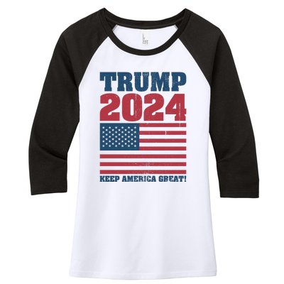 American President Donald Trump 2024 Keep America Great Flag US Election Women's Tri-Blend 3/4-Sleeve Raglan Shirt