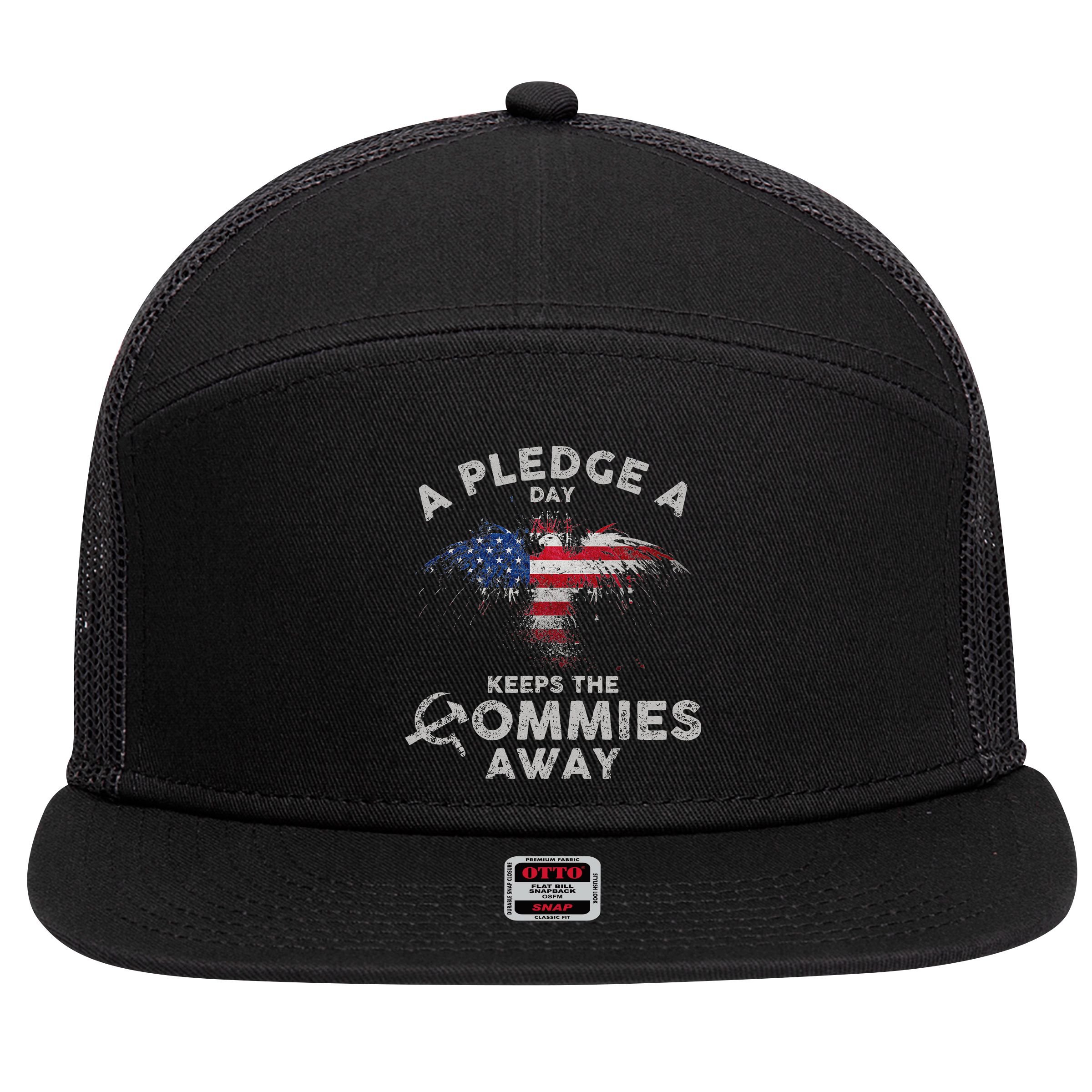 A Pledge Day Keeps The Commies Away Patriotic Eagle American 7 Panel Mesh Trucker Snapback Hat