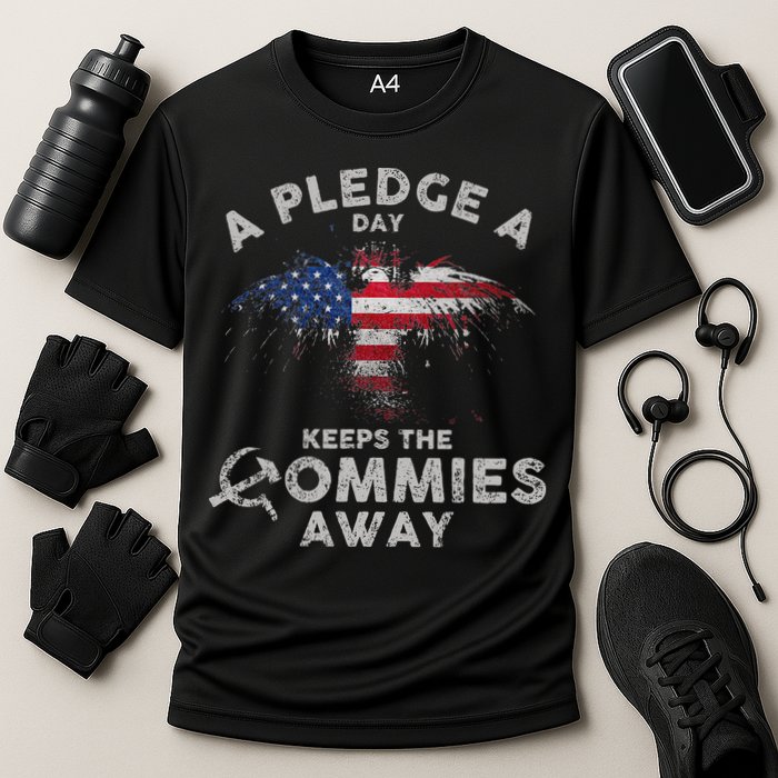A Pledge Day Keeps The Commies Away Patriotic Eagle American Cooling Performance Crew T-Shirt