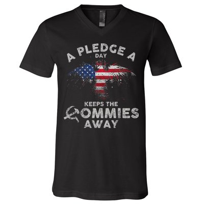 A Pledge Day Keeps The Commies Away Patriotic Eagle American V-Neck T-Shirt