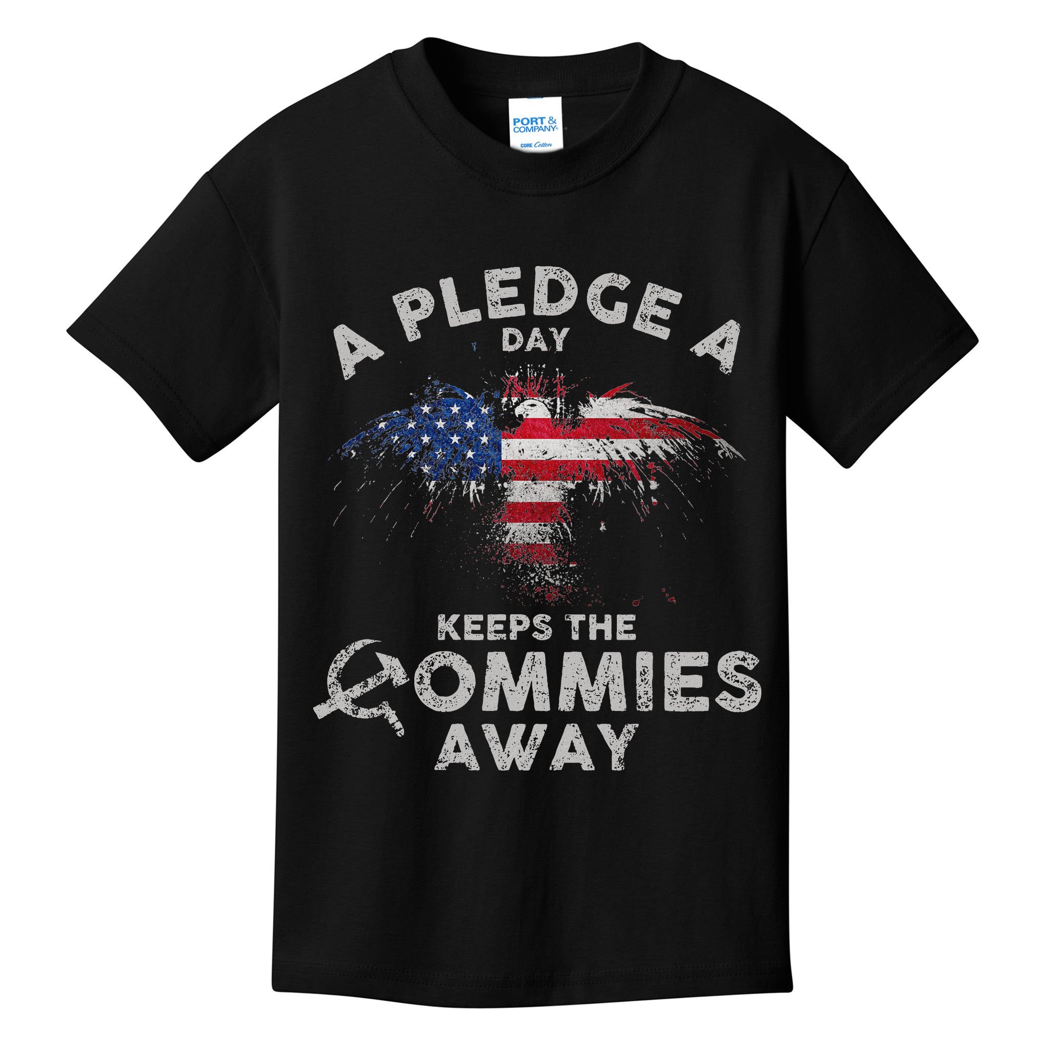 A Pledge Day Keeps The Commies Away Patriotic Eagle American Kids T-Shirt