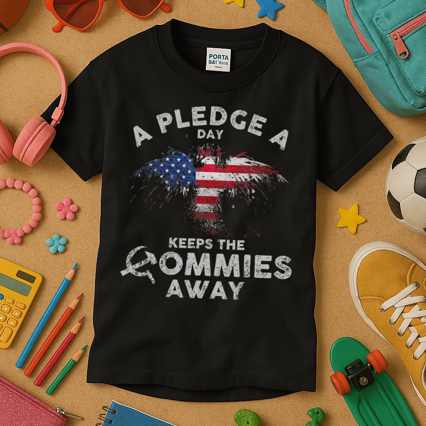 A Pledge Day Keeps The Commies Away Patriotic Eagle American Kids T-Shirt