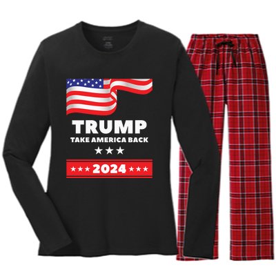 American President Donald Trump 2024 Take America Back Flag US Election Classic Women's Long Sleeve Flannel Pajama Set 