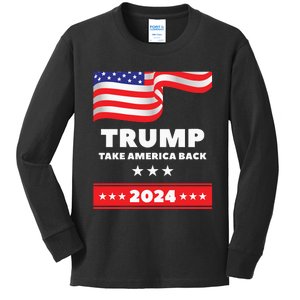 American President Donald Trump 2024 Take America Back Flag US Election Classic Kids Long Sleeve Shirt