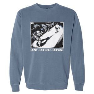 Assassination Print Deny Defend Depose Garment-Dyed Sweatshirt