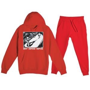 Assassination Print Deny Defend Depose Premium Hooded Sweatsuit Set