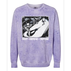 Assassination Print Deny Defend Depose Colorblast Crewneck Sweatshirt