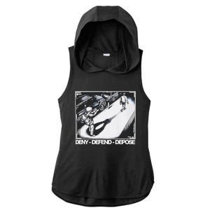 Assassination Print Deny Defend Depose Ladies PosiCharge Tri-Blend Wicking Draft Hoodie Tank