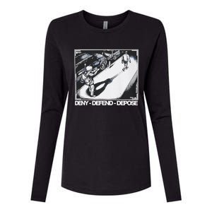 Assassination Print Deny Defend Depose Womens Cotton Relaxed Long Sleeve T-Shirt