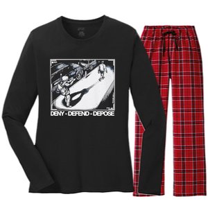 Assassination Print Deny Defend Depose Women's Long Sleeve Flannel Pajama Set 