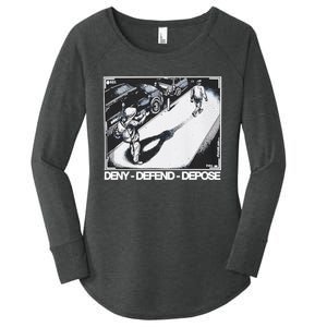 Assassination Print Deny Defend Depose Women's Perfect Tri Tunic Long Sleeve Shirt