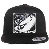 Assassination Print Deny Defend Depose Flat Bill Trucker Hat