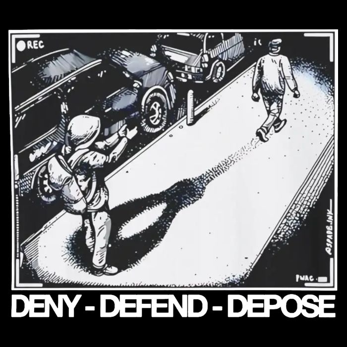 Assassination Print Deny Defend Depose Flat Bill Trucker Hat