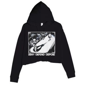 Assassination Print Deny Defend Depose Crop Fleece Hoodie