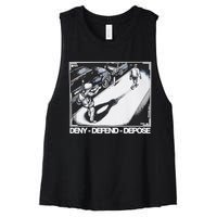 Assassination Print Deny Defend Depose Women's Racerback Cropped Tank