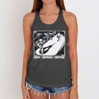 Assassination Print Deny Defend Depose Women's Knotted Racerback Tank