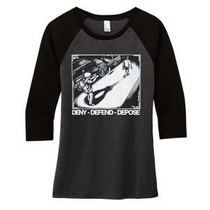 Assassination Print Deny Defend Depose Women's Tri-Blend 3/4-Sleeve Raglan Shirt