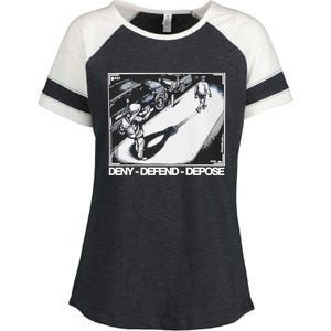 Assassination Print Deny Defend Depose Enza Ladies Jersey Colorblock Tee