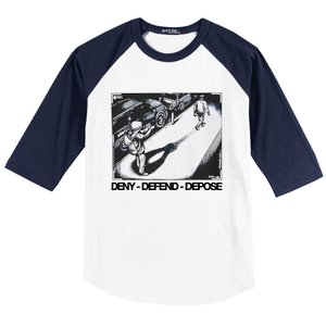 Assassination Print Deny Defend Depose Baseball Sleeve Shirt