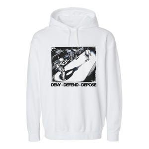 Assassination Print Deny Defend Depose Garment-Dyed Fleece Hoodie